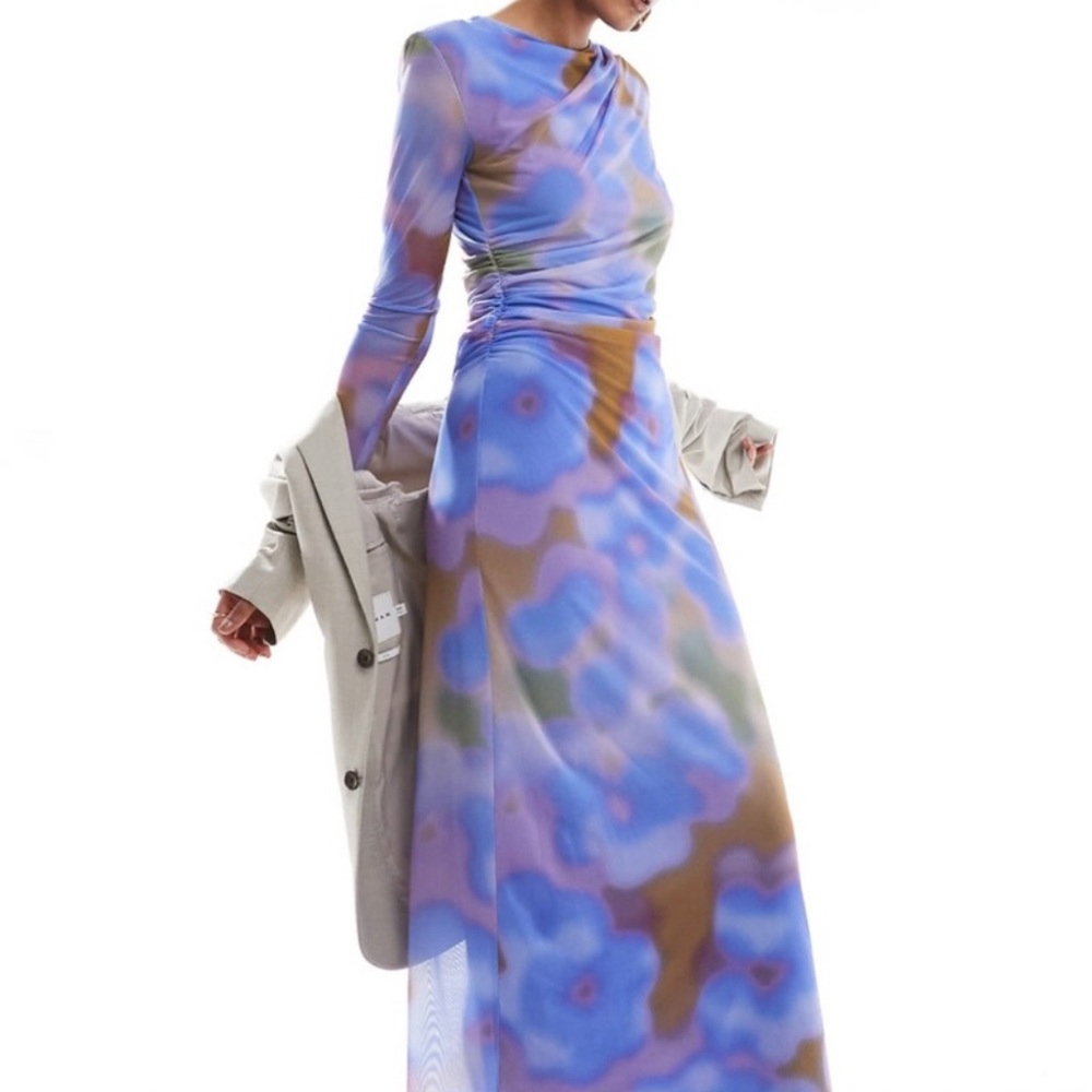 And Other Stories - Elegant Floral Blue and Purple Dress